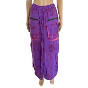 SIDDHARTHA Purple Patterned Cotton Gauze Patchwork Pocket Maxi Skirt Size M